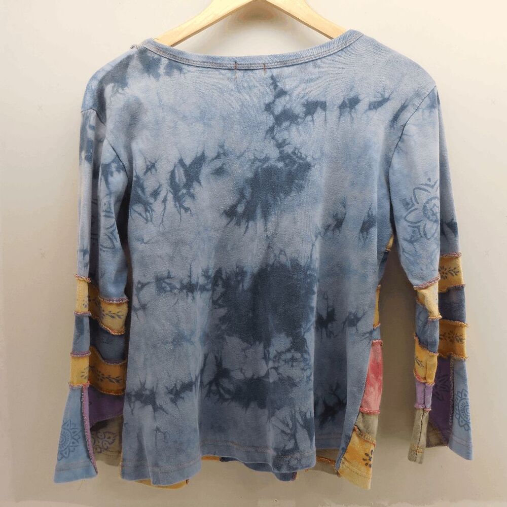 Rising International Patchwork Long Sleeve Bell Sleeve Shirt Size M Boho Hippie - Picture 4 of 6